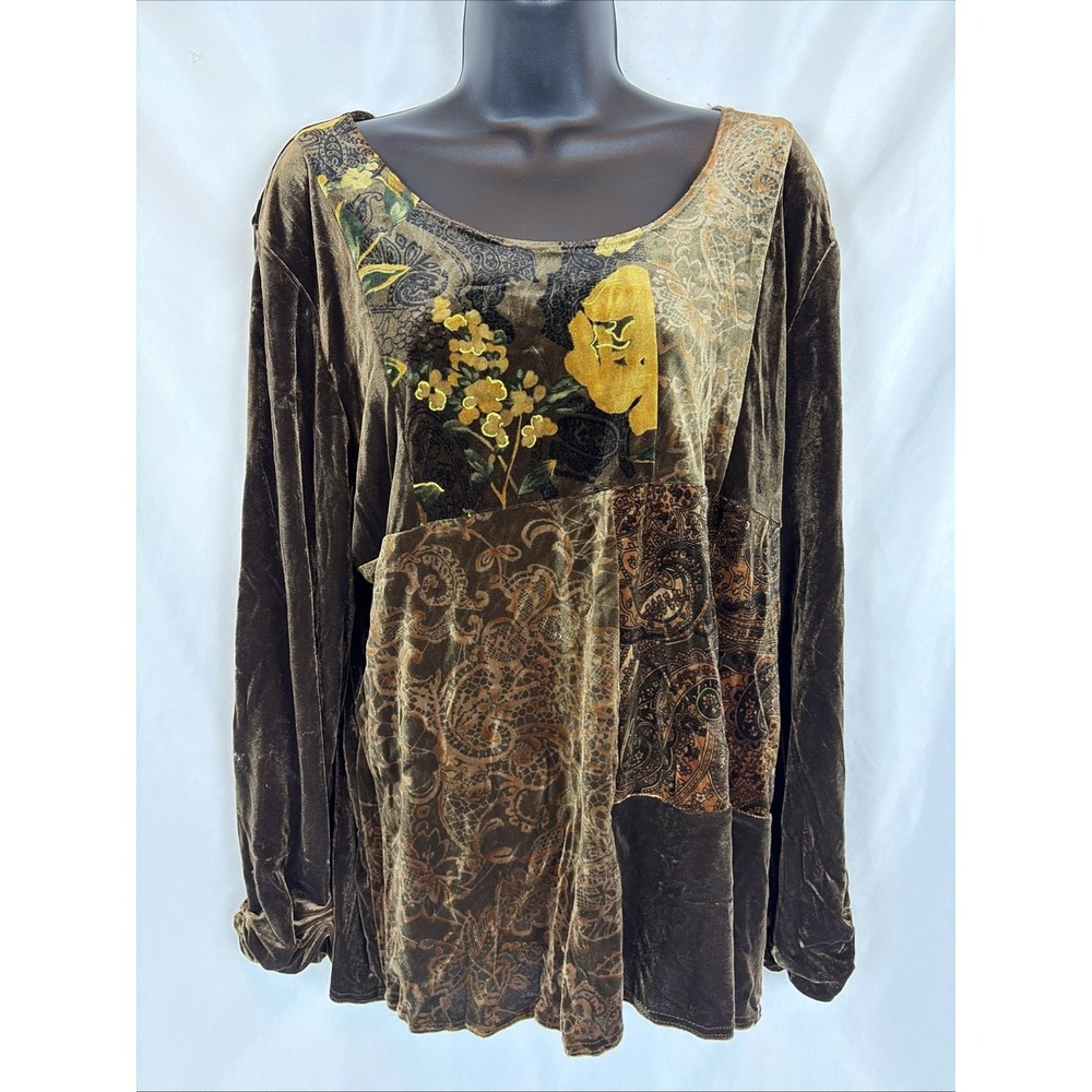 Vintage Sag Harbor Women's Large Velvet Brown Gold Paisley Top Granny Grunge